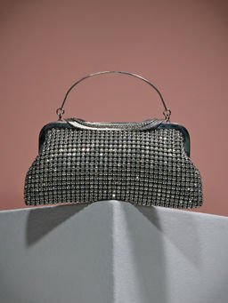 Gajra Gang - Black Rhinestone Studded Clutch with Attachable Sling GGBAG05 (Set of 2) (Free Size)