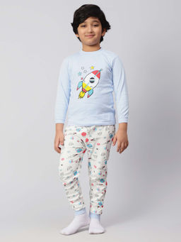 Bubble Berry - Printed Blue T-Shirt With Joggers For Boys (Set of 2)