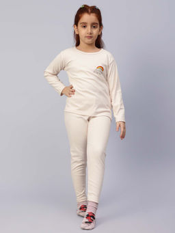 Bubble Berry - Solid Beige T-Shirt With Pants For Girls (Set of 2)