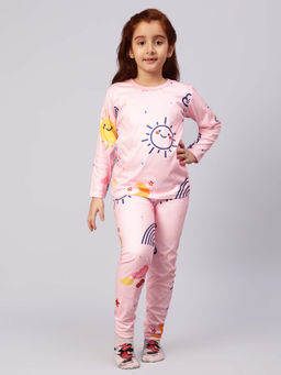 Bubble Berry - Printed Pink T-Shirt With Pants For Girls (Set of 2)