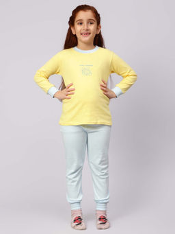 Bubble Berry - Printed Yellow T-Shirt With Joggers For Girls (Set of 2)