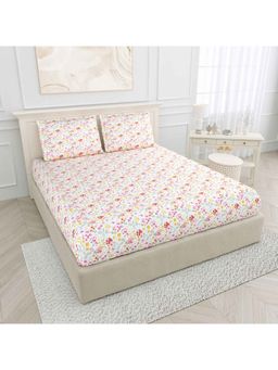 Haus & Kinder - Utopia 186 Tc Cotton King Printed Bedsheet-Pink Yellow