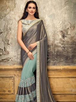 Odette - Grey Lycra Tissue Designer Saree with Unstitched Blouse