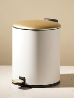 Pure Home + Living - White Iron Pedal Circular Waste Bin With Lid