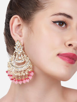 Zaveri Pearls - Pink Cluster Beads Drop Kundan Layered Dangle Earring-ZPFK13546