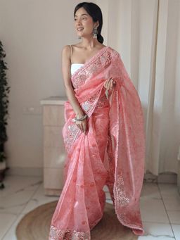 Odette - Pink Organza Saree with Unstitched Blouse