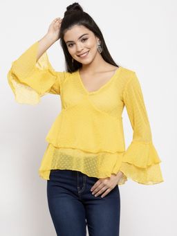 KASSUALLY - Yellow V Neck Frilly Sleeve Top