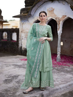 Seher Jaipur - Nida Kurta With Sharara Pant & Dupatta With Belt (Set of 4)