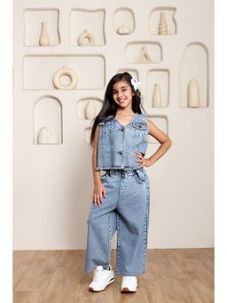 SHORGUL - Girls Blue Pure Cotton Top with Jeans
