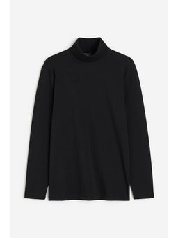 H&M - Men Black Slim Fit Cotton Polo-Neck Top