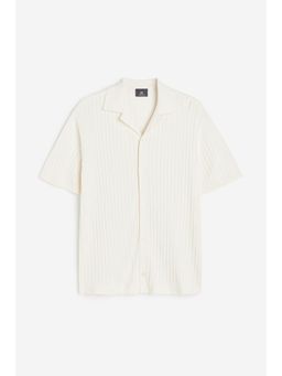 H&M - Men White Regular Fit Rib-Knit Resort Shirt