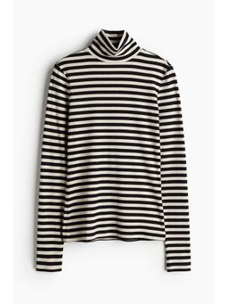 H&M - Women Black Ribbed Polo-Neck Top