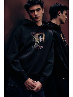 H&M - Men Black Oversized Fit Printed Hoodie
