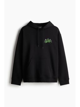 H&M - Men Black Loose Fit Printed Hoodie