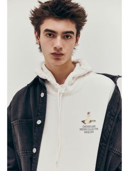 H&M - Men White Loose Fit Printed Hoodie