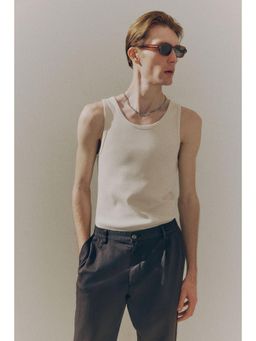 H&M - Men Beige Slim Fit Ribbed Vest Top