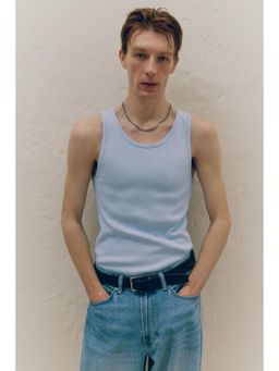 H&M - Men Blue Slim Fit Ribbed Vest Top