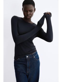 H&M - Women Black Long-Sleeved Microfibre Top