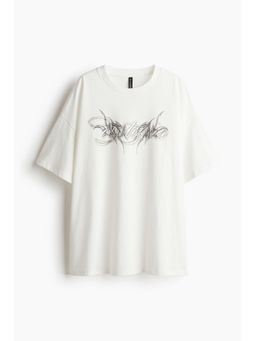 H&M - Women White Oversized Motif-Detail T-Shirt
