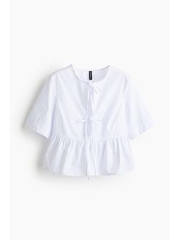 H&M - Women White Tie-Front Poplin Blouse