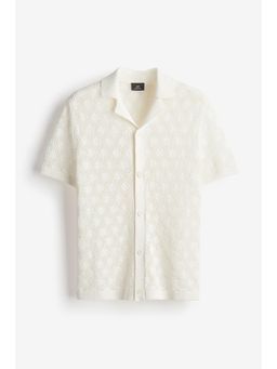 H&M - Men White Regular Fit Crochet-Look Resort Shirt