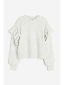 H&M - Women Grey Oversized Frill-Trimmed Sweatshirt