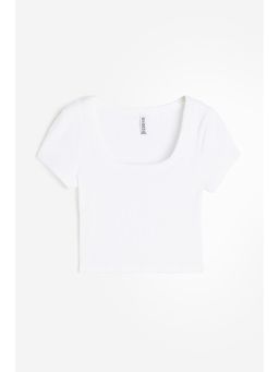 H&M - Women White Cropped Ribbed T-Shirt