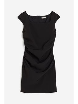 H&M - Women Black Square-Neck Twill Dress