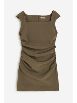 H&M - Women Green Square-Neck Twill Dress