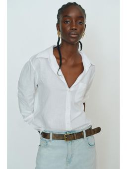 H&M - Women White Linen-Blend Shirt