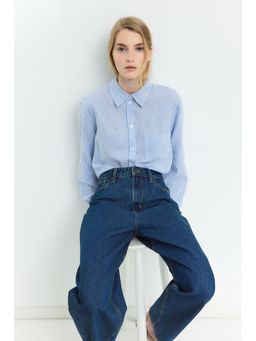 H&M - Women Blue Linen-Blend Shirt