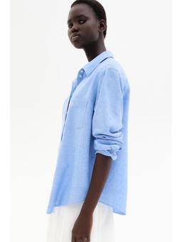 H&M - Women Blue Linen-Blend Shirt