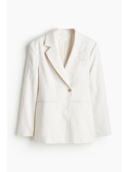 H&M - Women White Waisted Linen-Blend Blazer