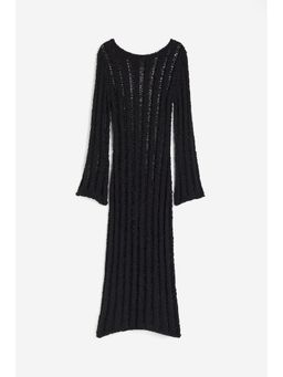 H&M - Women Black Ladder-Stitch-Look Knitted Dress