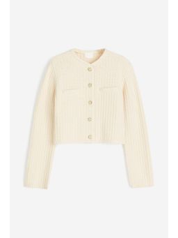 H&M - Women Beige Short Textu-Knit Cardigan