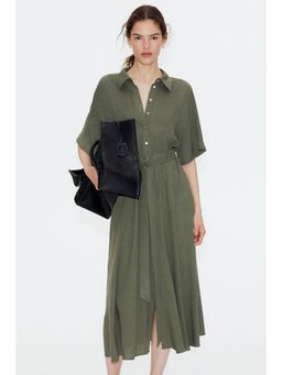 H&M - Women Green Tie-Belt Shirt Dress