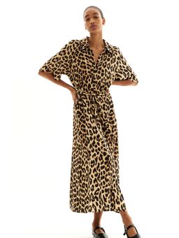 H&M - Women Beige Tie-Belt Shirt Dress