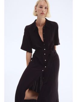 H&M - Women Black Tie-Belt Shirt Dress