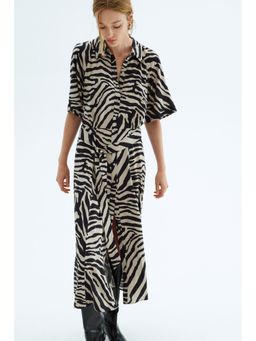 H&M - Women Grey Tie-Belt Shirt Dress