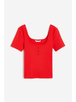 H&M - Women Red Ribbed Jersey Top