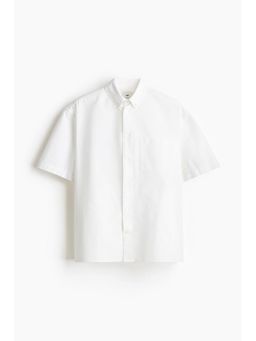 H&M - Men White Loose Fit Short-Sleeved Oxford Shirt