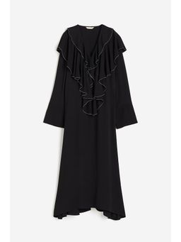 H&M - Women Black Flounce-Trimmed Viscose Dress