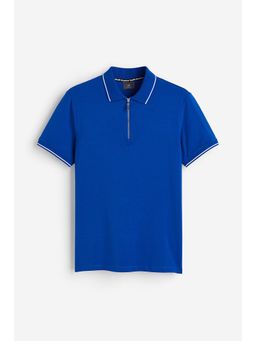 H&M - Men Blue Slim Fit Zip-Top Polo Shirt