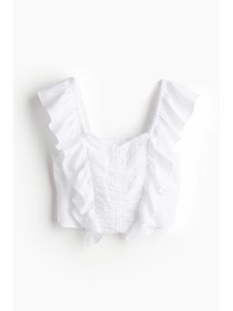 H&M - Women White Linen-Blend Cropped Blouse
