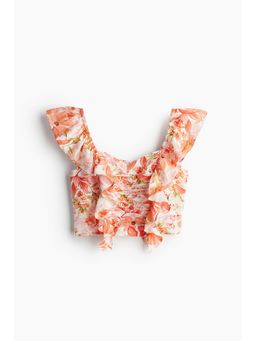 H&M - Women Red Linen-Blend Cropped Blouse