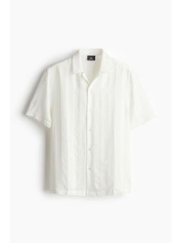 H&M - Men White Regular Fit Textu-Weave Resort Shirt