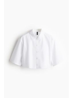 H&M - Women White Cropped Cotton Shirt
