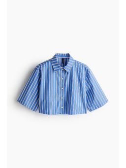 H&M - Women Blue Cropped Cotton Shirt