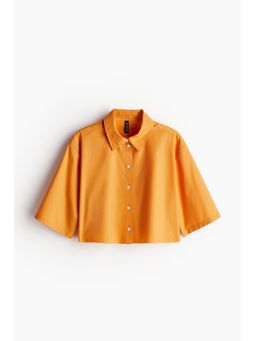 H&M - Women Orange Cropped Cotton Shirt
