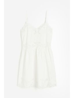 H&M - Women White Linen-Blend Embroide Dress
